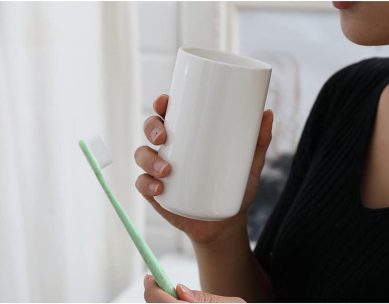 RabyLeo Ceramic mouthwash cup, simple home bathroom wash and brush rack, milk and yogurt breakfast cups. (White-A) - Image 2